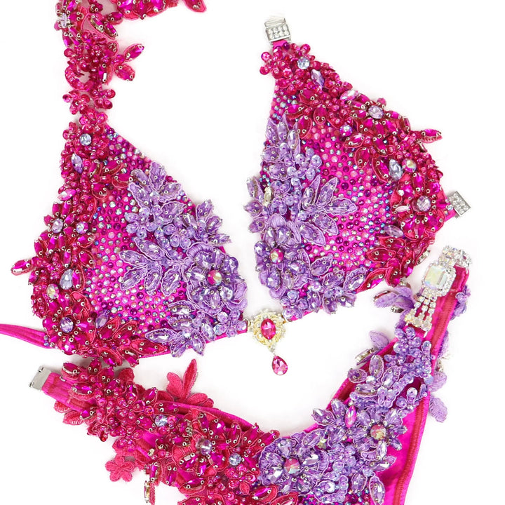 Pre Owned: Party Purple Couture. Medium Molded/Brazilian.  Angel Competition BikinisNPC Competition Suits