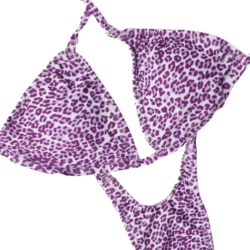 QS ST: Purple Cheetah Posing Practice Suit. Medium/Pro purple bikini posing practice suit for NPC bikini competition suit and competition bikinis