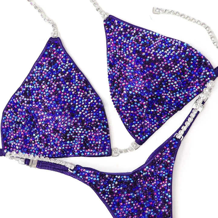 QS ST: Brenda's Purple Shimmer Radiance. Hologram Eggplant. Large/Pro.  Angel Competition BikinisNPC Competition Suits