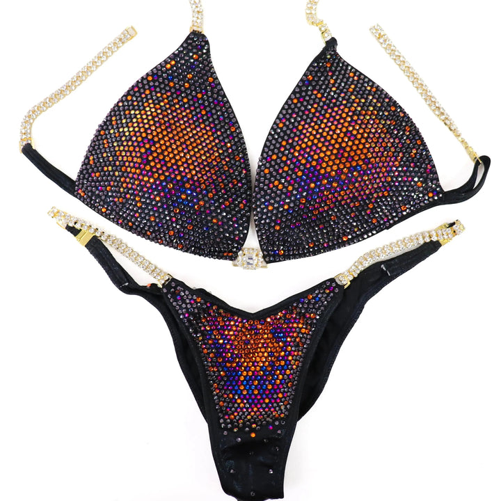 QS ST: Crystal Nova 3 Color. Wet Black. Large Molded/Brazilian.  Angel Competition BikinisNPC Competition Suits
