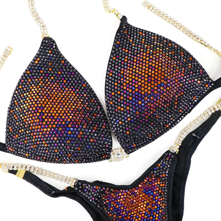 QS ST: Crystal Nova 3 Color. Wet Black. Large Molded/Brazilian.  Angel Competition BikinisNPC Competition Suits