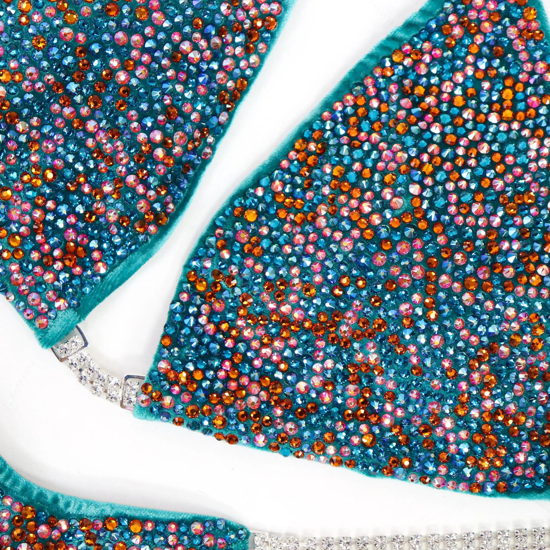 QS ST: Crystal Radiance. Velvet Teal. Extra Large/Pro.  Angel Competition BikinisNPC Competition Suits