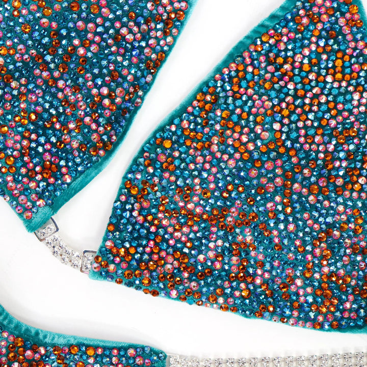 QS ST: Crystal Radiance. Velvet Teal. Extra Large/Pro.  Angel Competition BikinisNPC Competition Suits