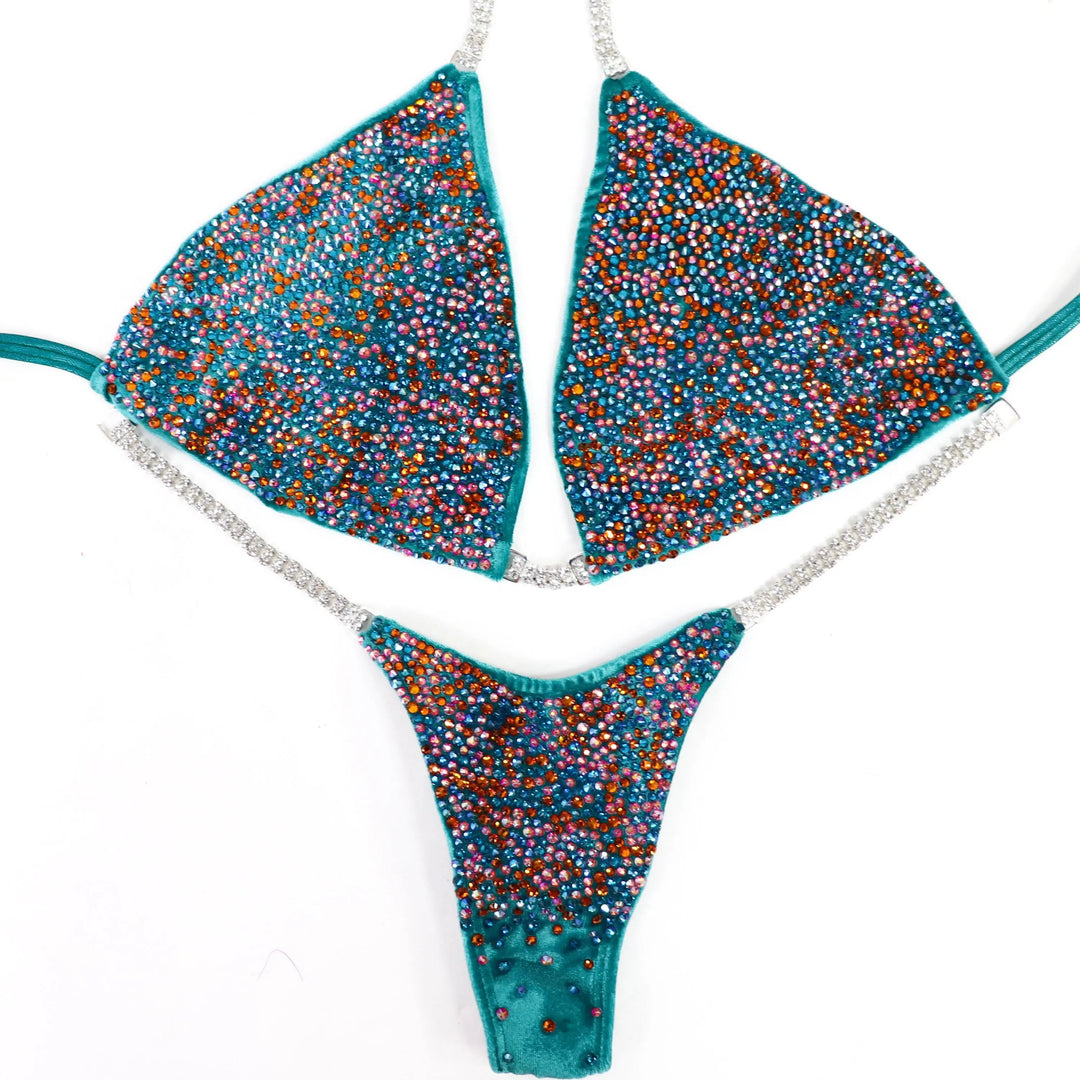 QS ST: Crystal Radiance. Velvet Teal. Extra Large/Pro.  Angel Competition BikinisNPC Competition Suits