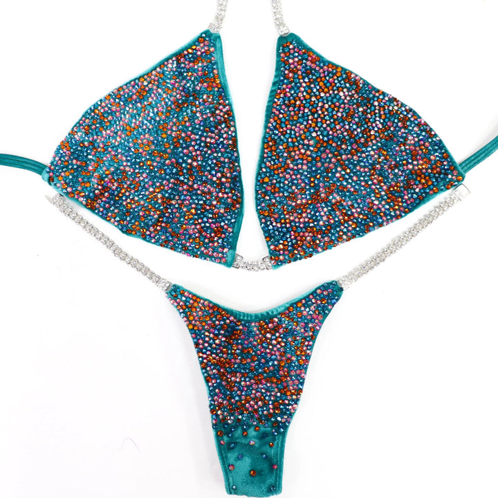 QS ST: Crystal Radiance. Velvet Teal. Extra Large/Pro.  Angel Competition BikinisNPC Competition Suits