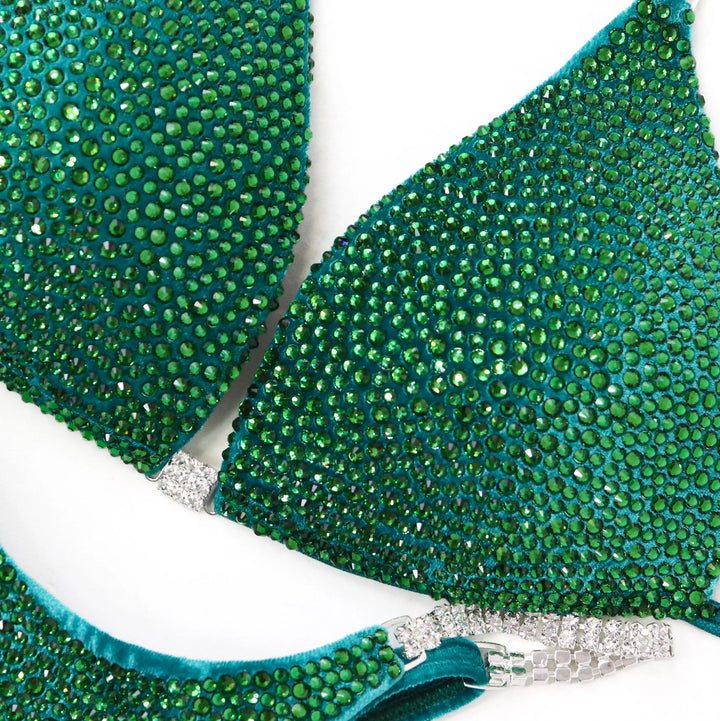 QS ST: Crystal Radiance. Velvet Teal. Medium Molded/Pro.  Angel Competition BikinisNPC Competition Suits