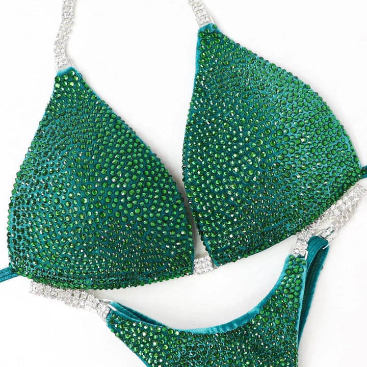 QS ST: Crystal Radiance. Velvet Teal. Medium Molded/Pro.  Angel Competition BikinisNPC Competition Suits