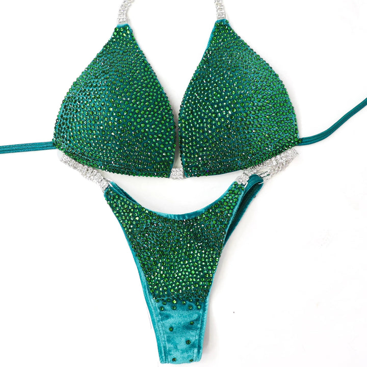 QS ST: Crystal Radiance. Velvet Teal. Medium Molded/Pro.  Angel Competition BikinisNPC Competition Suits
