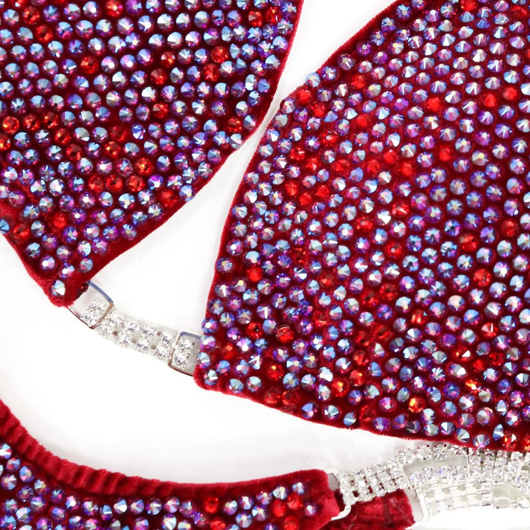 QS ST: Diamond Pro Multicolor. Velvet Red. Large/ Micro with Petite Rise  Angel Competition BikinisNPC Competition Suits