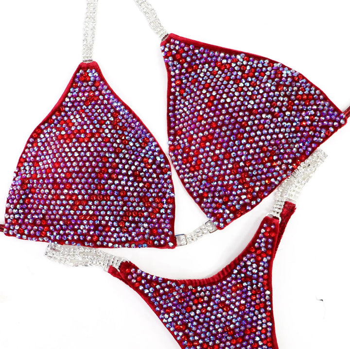 QS ST: Diamond Pro Multicolor. Velvet Red. Large/ Micro with Petite Rise  Angel Competition BikinisNPC Competition Suits