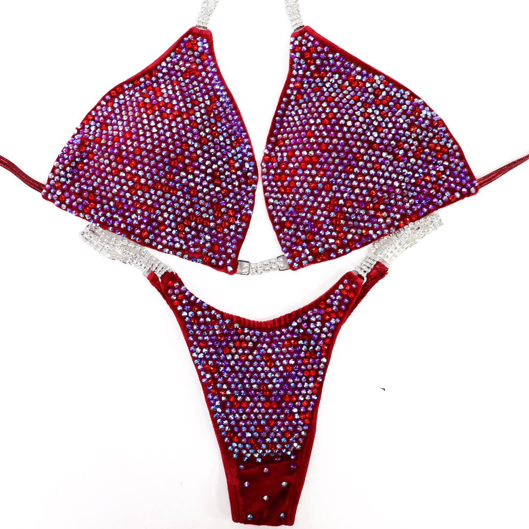 QS ST: Diamond Pro Multicolor. Velvet Red. Large/ Micro with Petite Rise  Angel Competition BikinisNPC Competition Suits