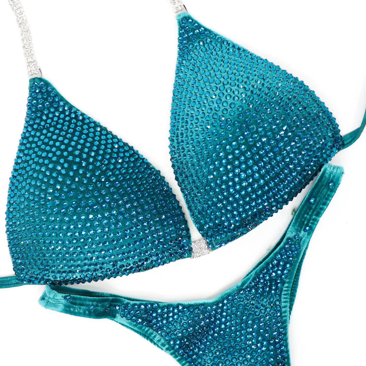 QS ST: Diamond Pro. Velvet Teal. Large Molded/Pro.  Angel Competition BikinisNPC Competition Suits
