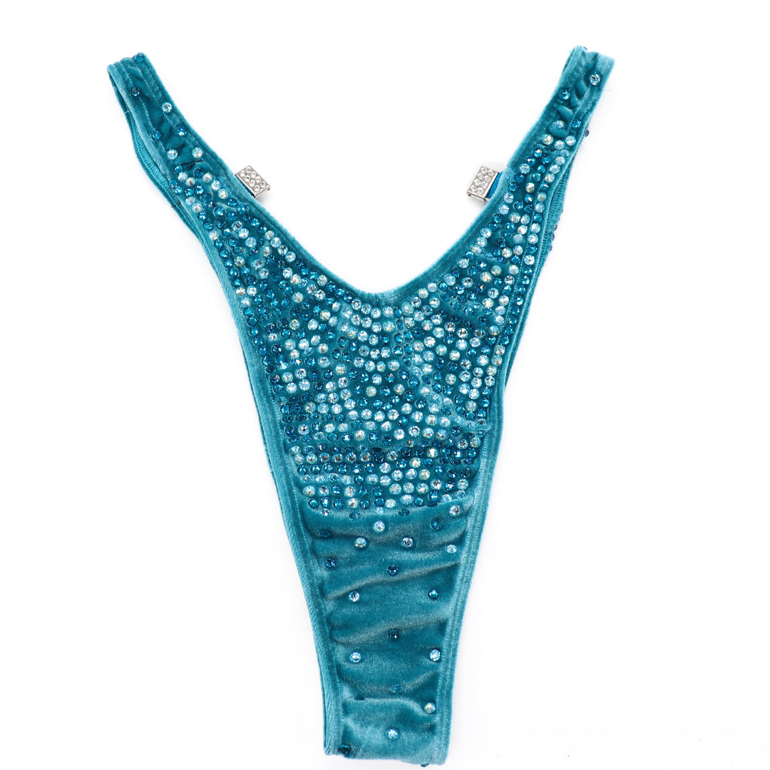 QS ST: Holly's Velvet Turquoise Diamond Pro. Medium/Standard Figure with Modest Front. - Angel Competition Bikinis #competition_suit