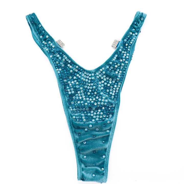 QS ST: Holly's Velvet Turquoise Diamond Pro. Medium/Standard Figure with Modest Front. - Angel Competition Bikinis #competition_suit