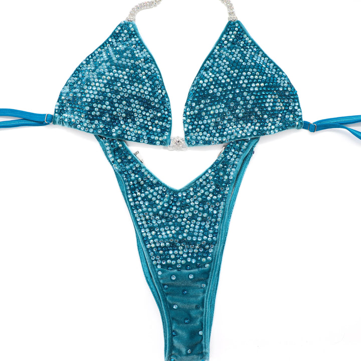 QS ST: Holly's Velvet Turquoise Diamond Pro. Medium/Standard Figure with Modest Front. - Angel Competition Bikinis #competition_suit