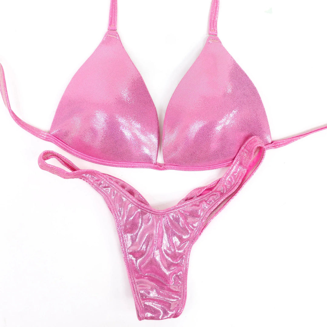 QS ST: Hologram Baby Pink Posing Practice Suit. Large Molded/Brazilian.  Angel Competition BikinisNPC Competition Suits