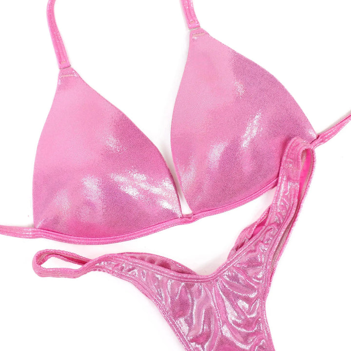 QS ST: Hologram Baby Pink Posing Practice Suit. Large Molded/Brazilian.  Angel Competition BikinisNPC Competition Suits