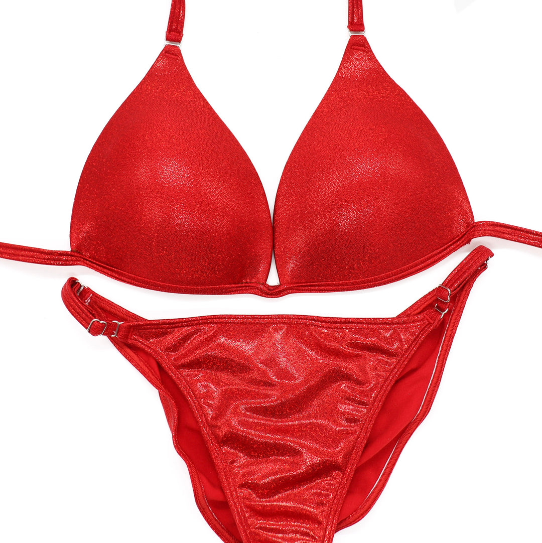 QS ST: Hologram Red Fit Model Suit. Medium Molded/Fit Model. - Angel Competition Bikinis #competition_suit