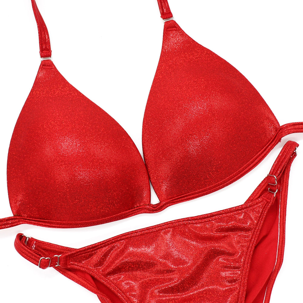 QS ST: Hologram Red Fit Model Suit. Medium Molded/Fit Model. - Angel Competition Bikinis #competition_suit