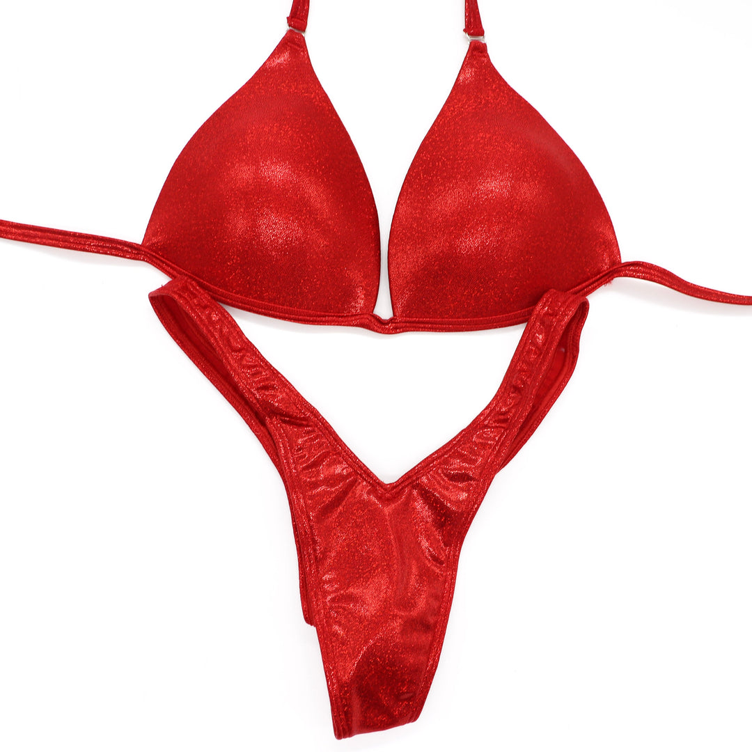 QS ST: Hologram Red Posing Practice Suit. Medium Molded/Pro. - Angel Competition Bikinis #competition_suit