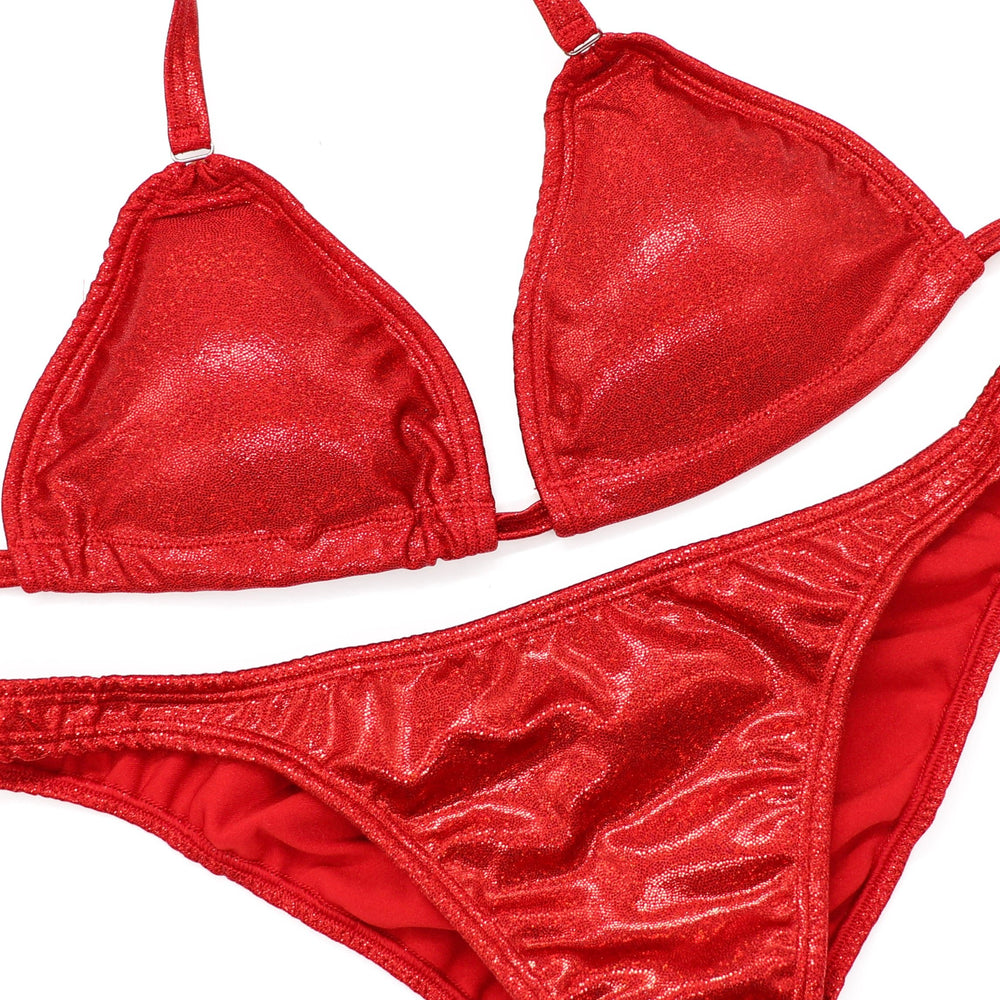 QS ST: Hologram Red Posing Practice Suit. Small/Fit Model. - Angel Competition Bikinis #competition_suit