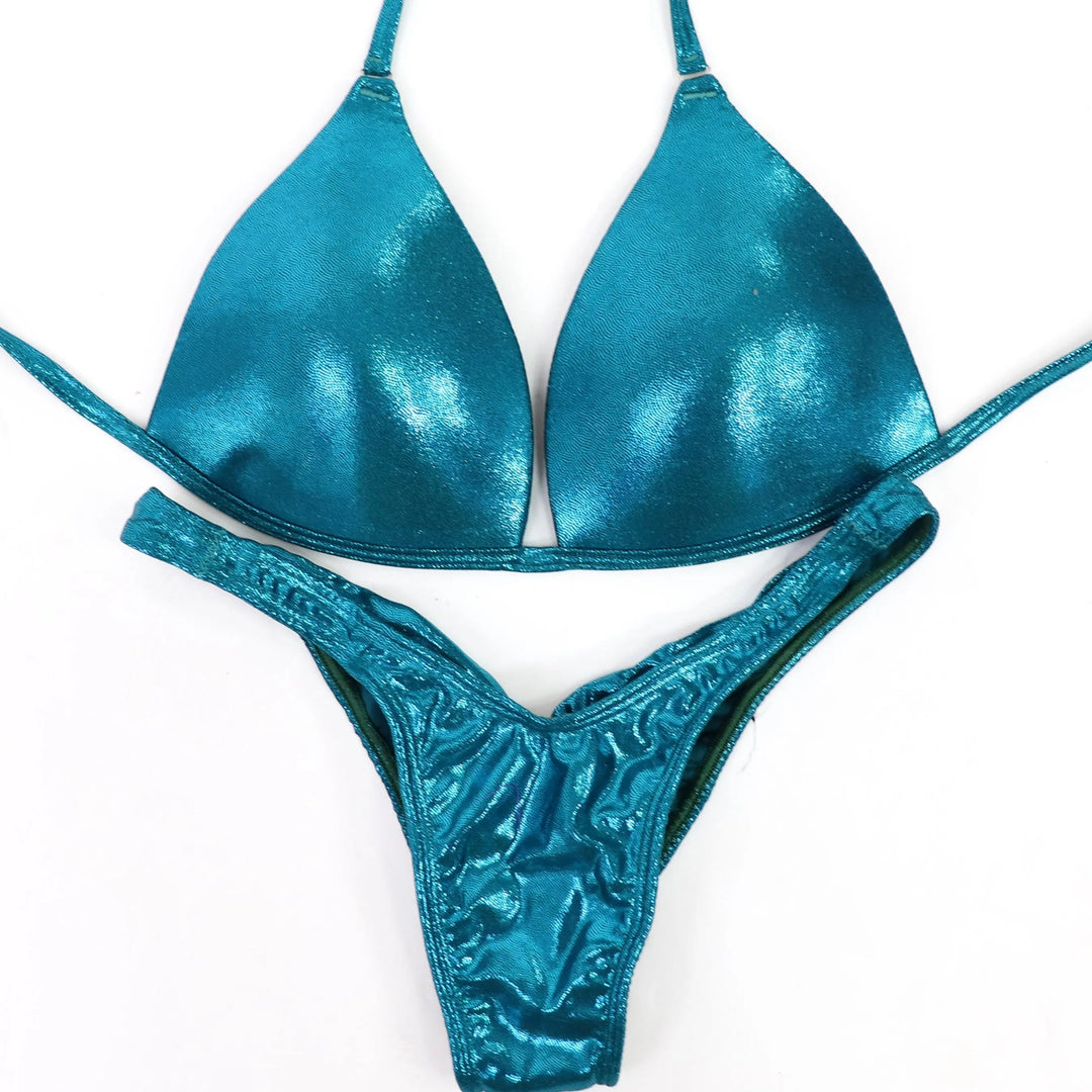 QS ST: Hologram Teal Posing Practice Suit. Medium Molded/Brazilian.  Angel Competition BikinisNPC Competition Suits