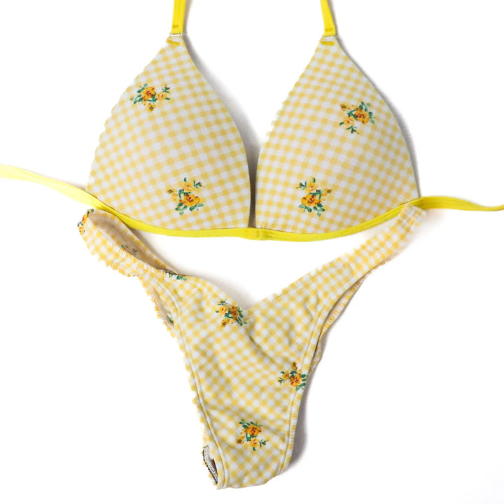 QS ST: Summer Yellow Posing Practice Suit. Medium/ Brazilian with Modest Front.  Angel Competition BikinisNPC Competition Suits