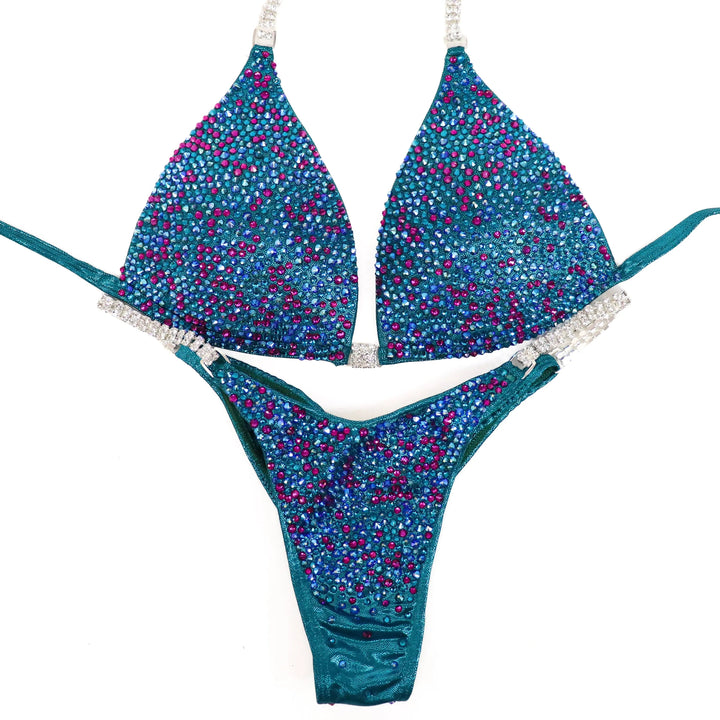 QS ST: Teal Blossom Radiance. Hologram Teal. Medium Molded/Pro.  Angel Competition BikinisNPC Competition Suits