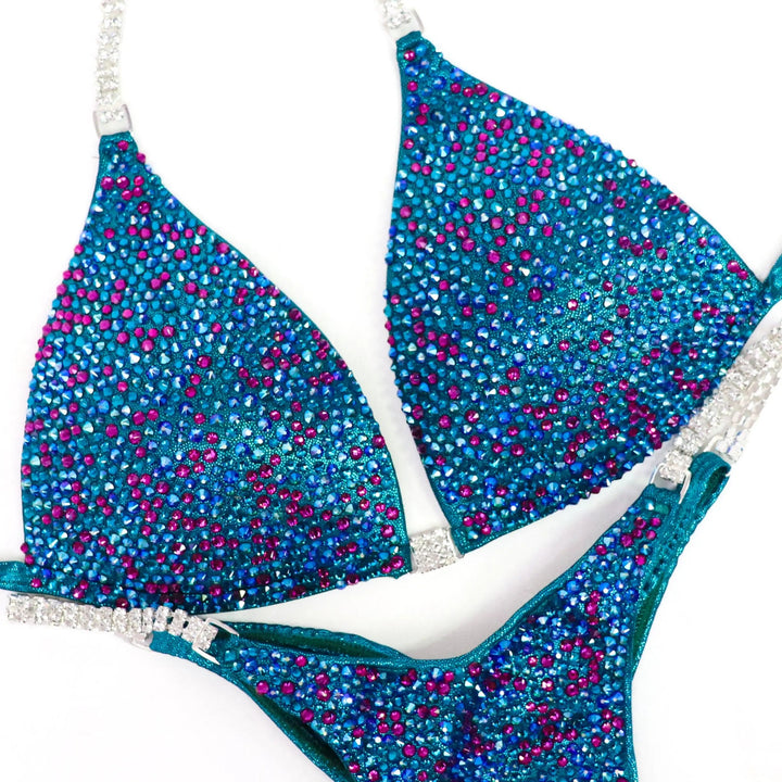 QS ST: Teal Blossom Radiance. Hologram Teal. Medium Molded/Pro.  Angel Competition BikinisNPC Competition Suits