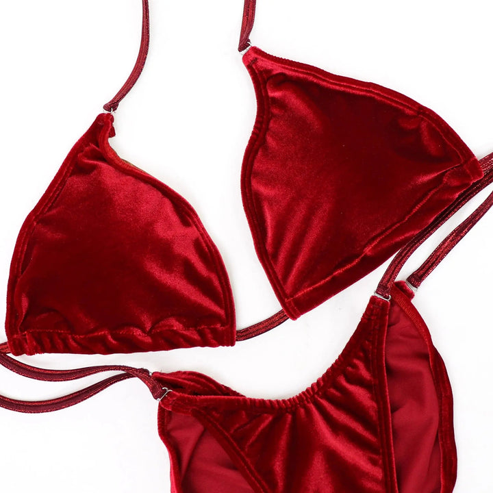 QS ST: Velvet Red Posing Practice Suit. Large/Moderate with Modest Rise.  Angel Competition BikinisNPC Competition Suits
