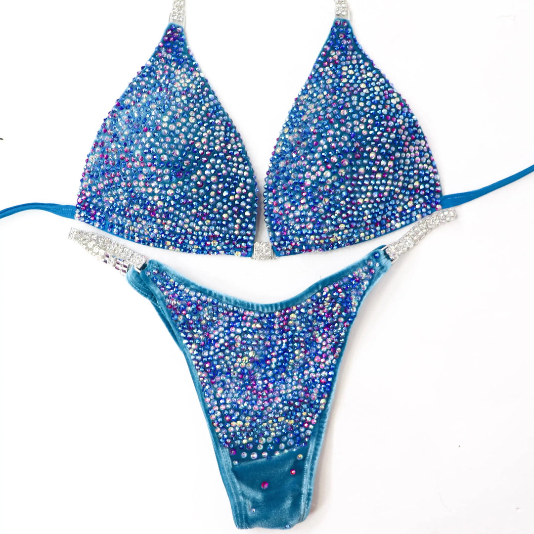 QS ST: Velvet Sea Glass Radiance. Medium Molded/Pro with Modest Front.  Angel Competition BikinisNPC Competition Suits