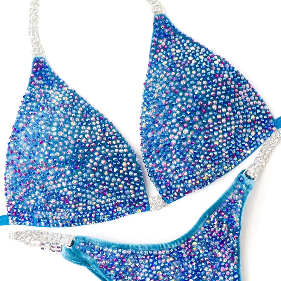 QS ST: Velvet Sea Glass Radiance. Medium Molded/Pro with Modest Front.  Angel Competition BikinisNPC Competition Suits