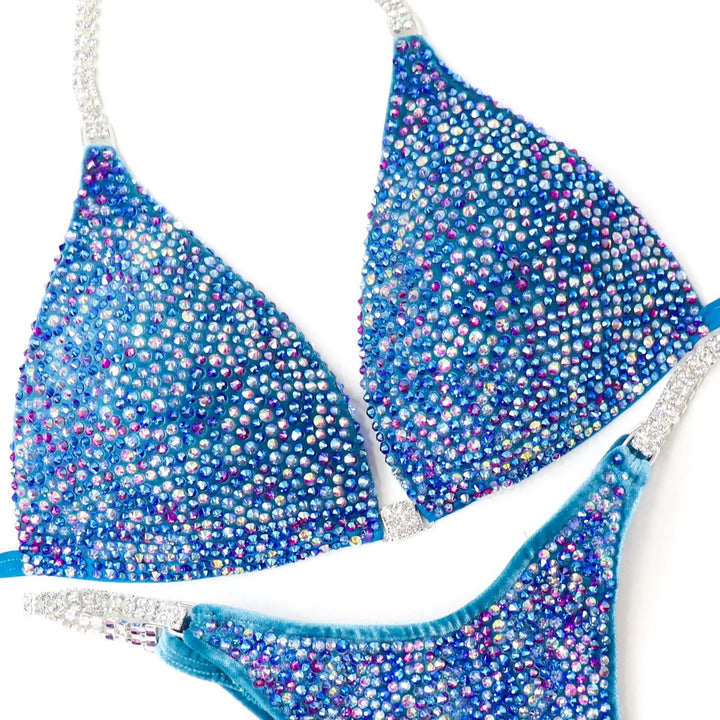 QS ST: Velvet Sea Glass Radiance. Medium Molded/Pro with Modest Front.  Angel Competition BikinisNPC Competition Suits
