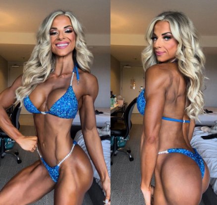 Introducing Rachel's Blue Radiance 💙! This electric blue competition suit features an array of sparkling blue crystals, flattering every skin tone and ensuring you shine like Rachel Schatz on stage. #Bodybuilding #CompetitionSuit #BlueRadiance 💎👙✨