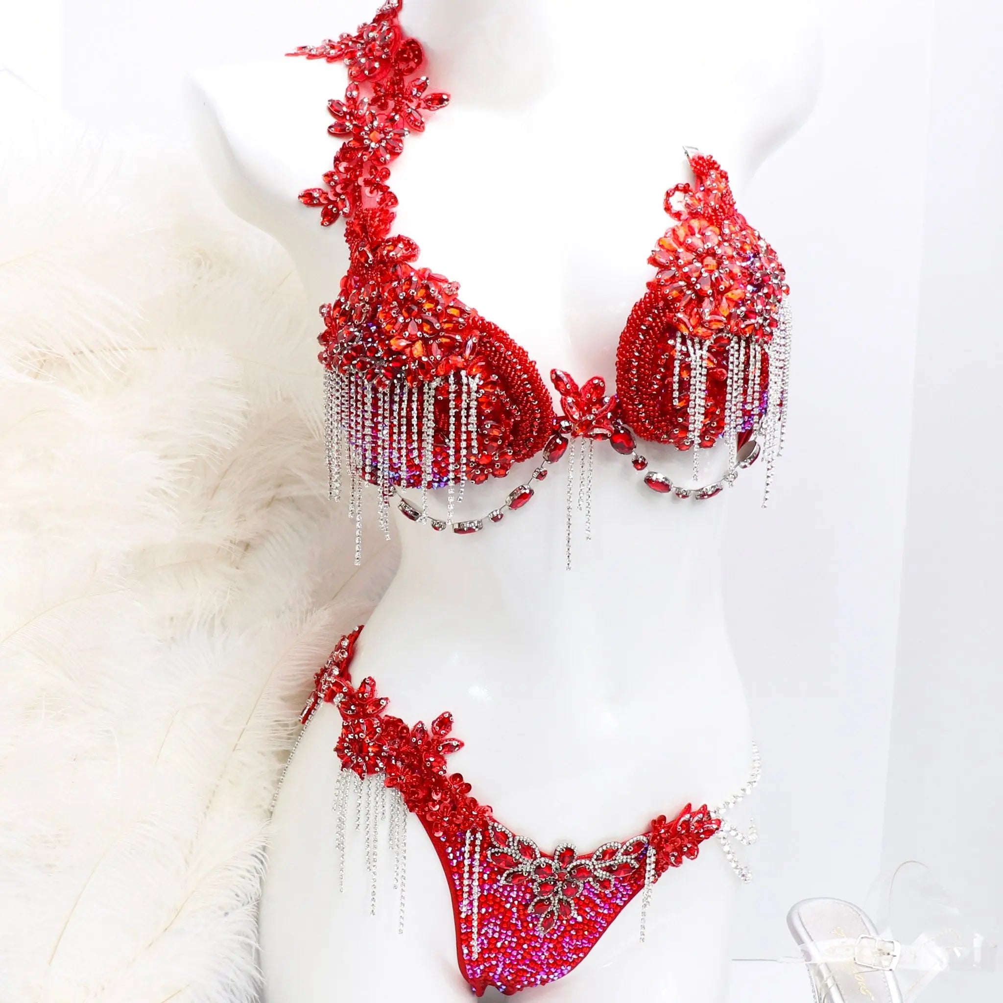 FMG / WBFF red silver Competition Couture Suit Bikini