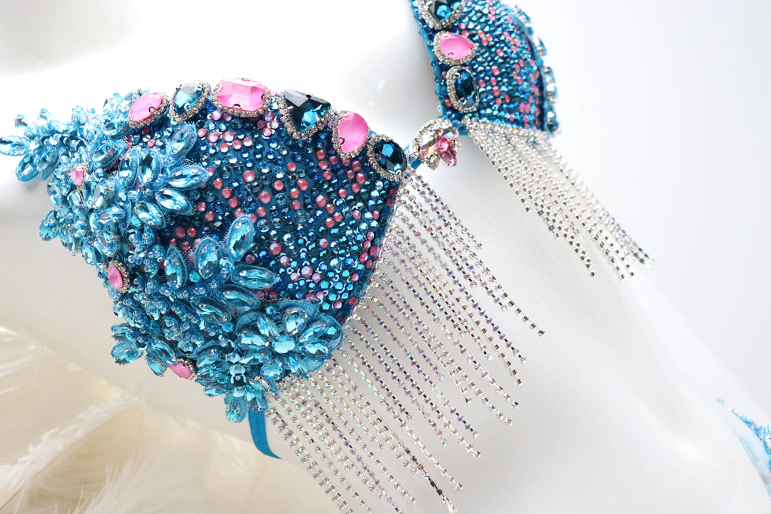 Turquoise Fringe Couture  Angel Competition BikinisNPC Competition Suits